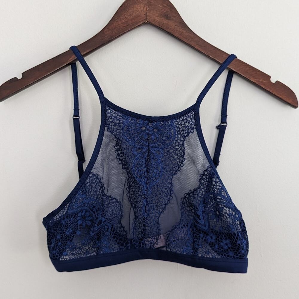 Victoria's Secret Navy Lace Bralette Small Sexy Semi Sheer - Picture 2 of 7